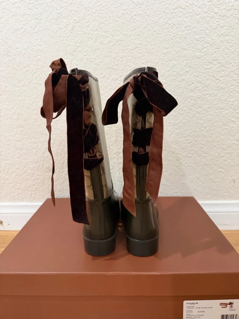 Coach Rubber Brown & Tan Signature Canvas Rain Boots - Picture 2 of 7